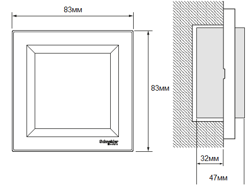 Габаритные размеры розетки с заземлением и крышкой Шнайдер Асфора