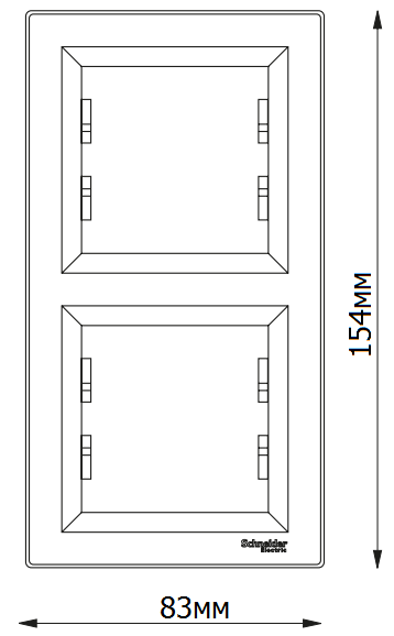 Габаритные размеры двойной вертикальной рамки Шнайдер Асфора